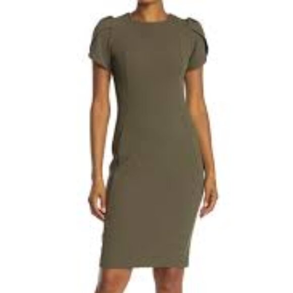 Calvin Klein Dresses & Skirts - Calvin Klein Olive Green Tulip Sleeve Sheath Dress, Size 6